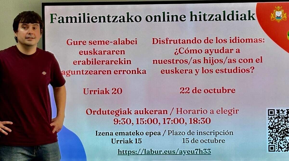 Portugaleteko familiak euskararen eguneroko erabileraz sentsibilizatzeko online hitzaldiak programatu dira Portugaleteko familiak euskararen eguneroko erabileraz sentsibilizatzeko online hitzaldiak programatu dira